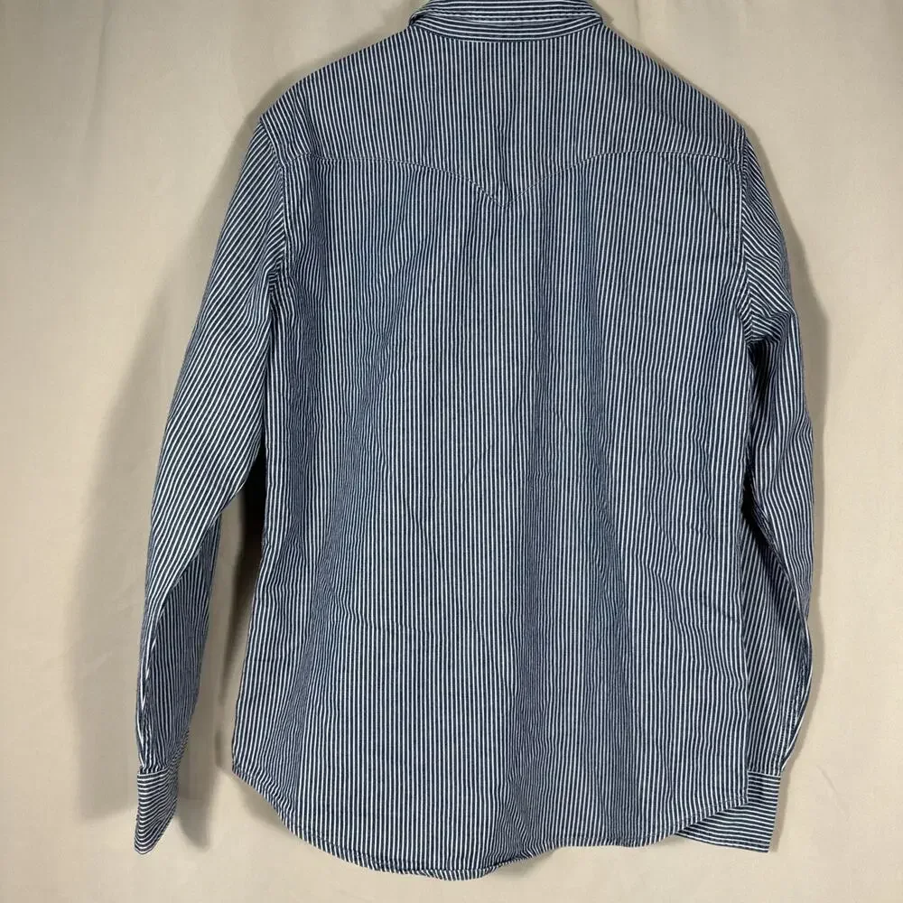 Levi’s Mens M Western Shirt Hickory Stripe Pearl Snap Denim Workwear Cowboy